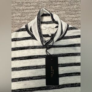rag & bone Black and White Striped Mock Neck Sweater